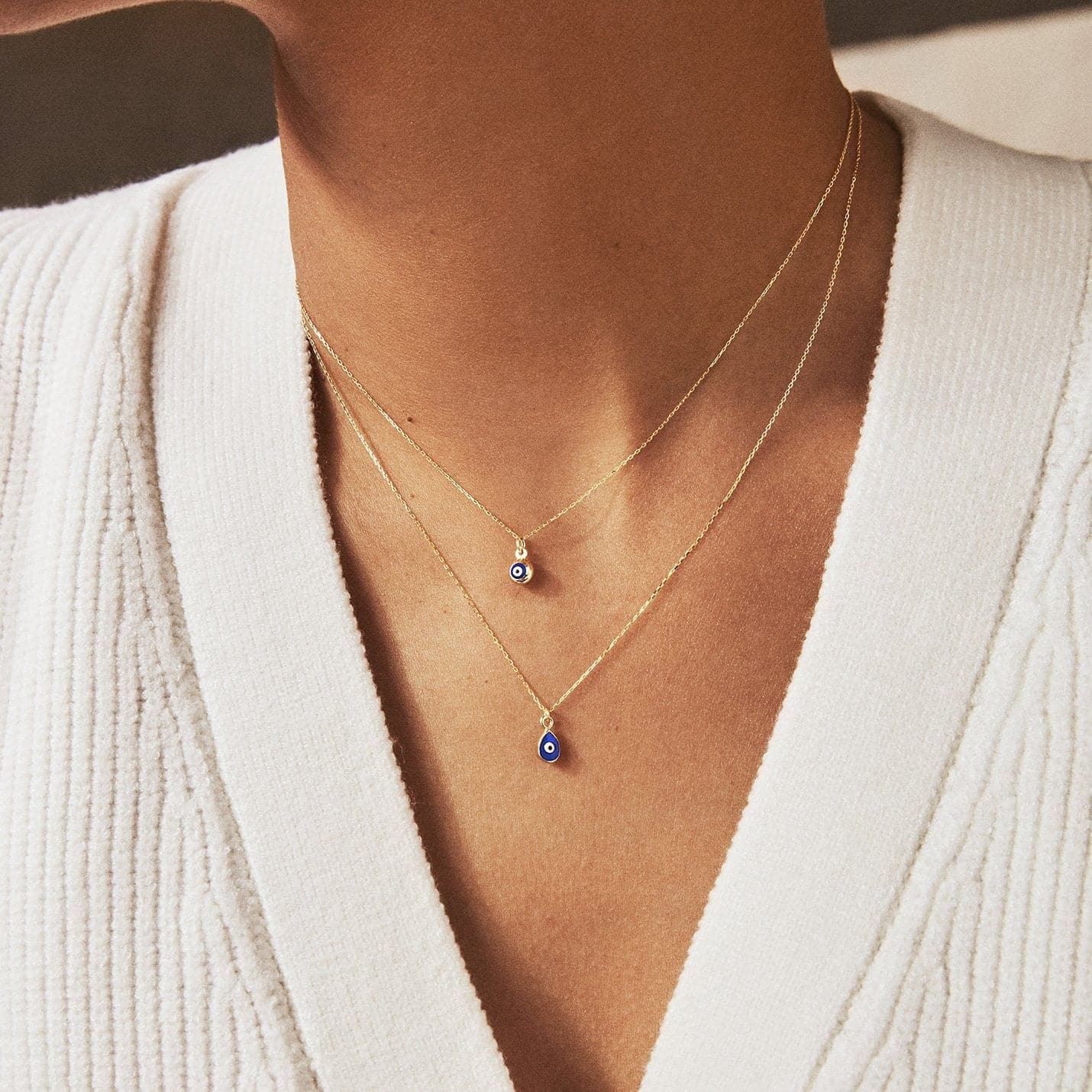 Drop Evil Eye pendant necklace made of 585 gold