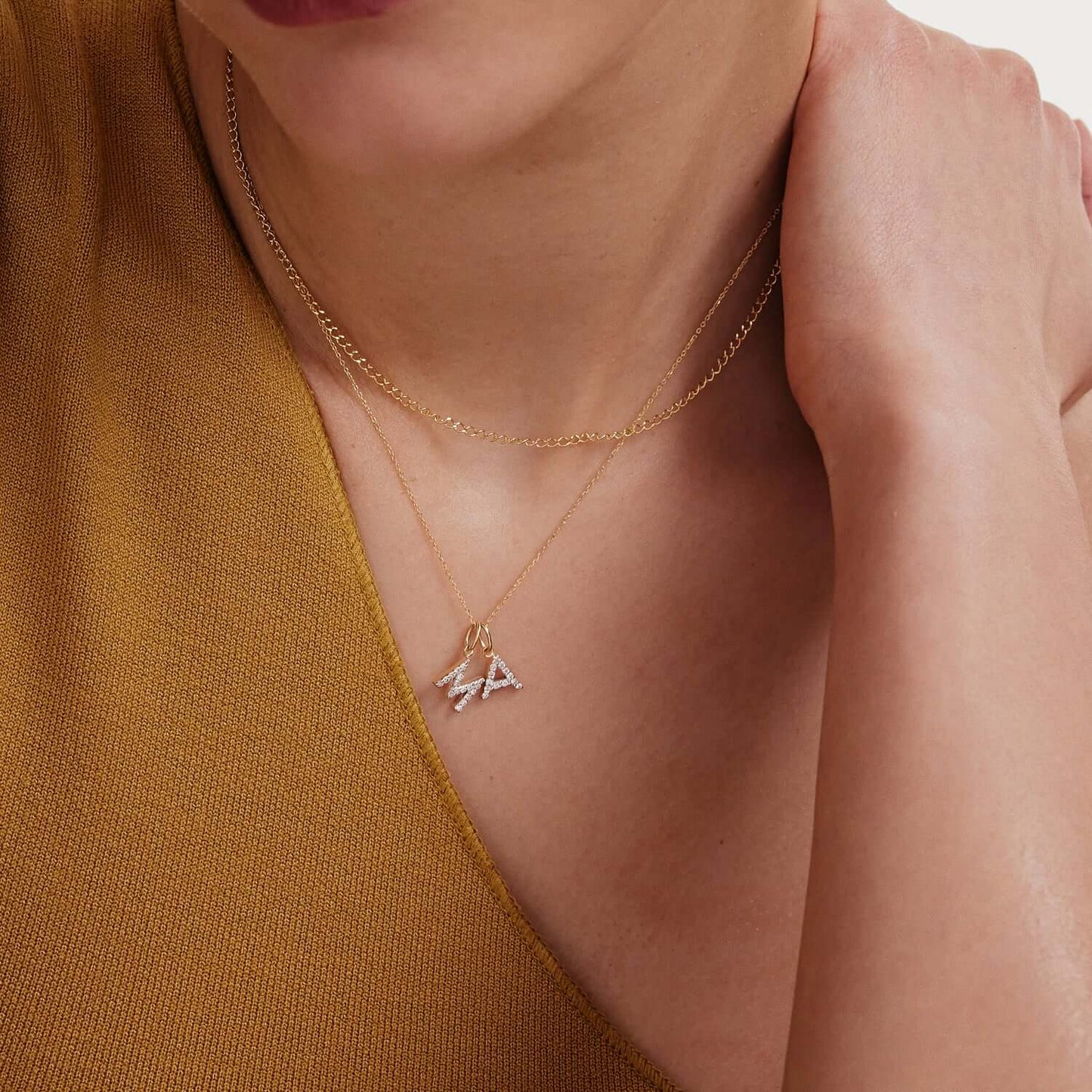 Diamond initial pendant in 585 solid gold | Diamond letter pendant (A to Z, all letters)