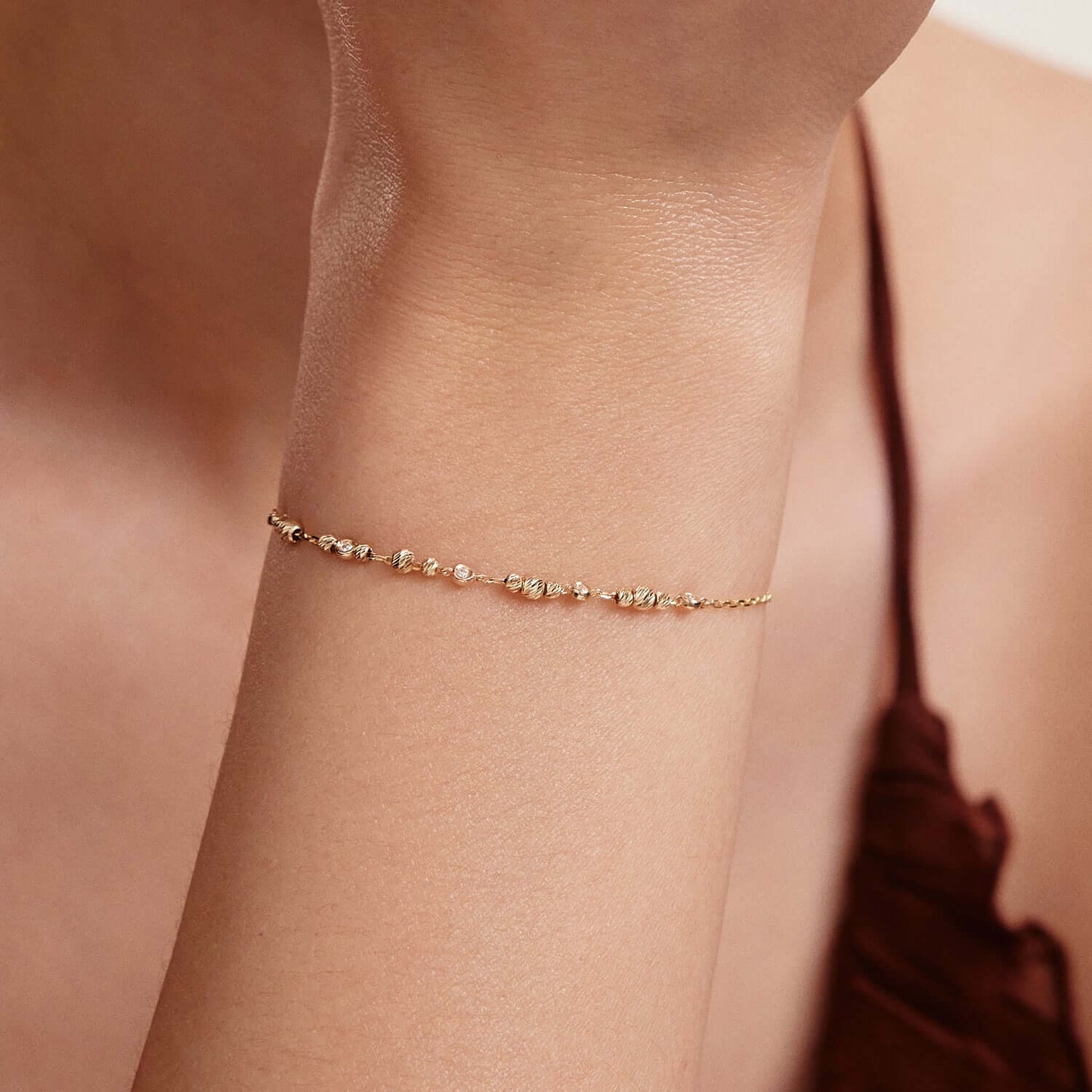 Diamond Pearl Station Bracelet in 585 Solid Gold