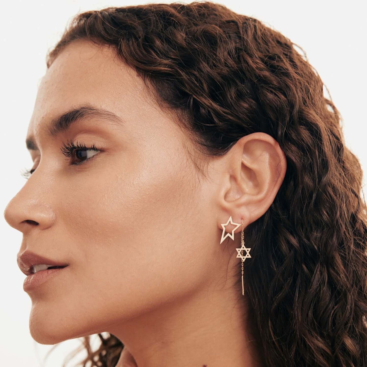 Star of David threading wire earrings in 585 solid gold