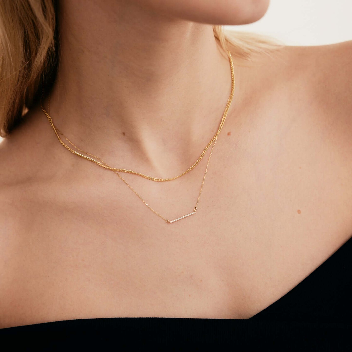 Pave Diamond Bar Necklace in 585 Solid Gold