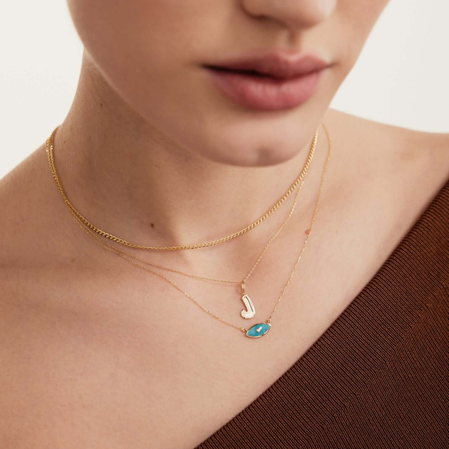 Collier mauvais œil en émail diamant en or massif 585