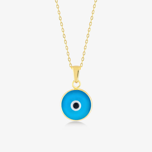 Blue Evil Eye Necklace made of 585 solid gold