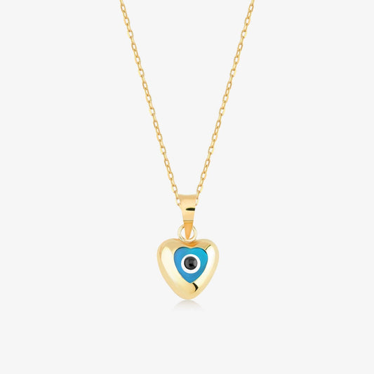 Blue Heart Evil Eye Necklace in 585 Solid Gold