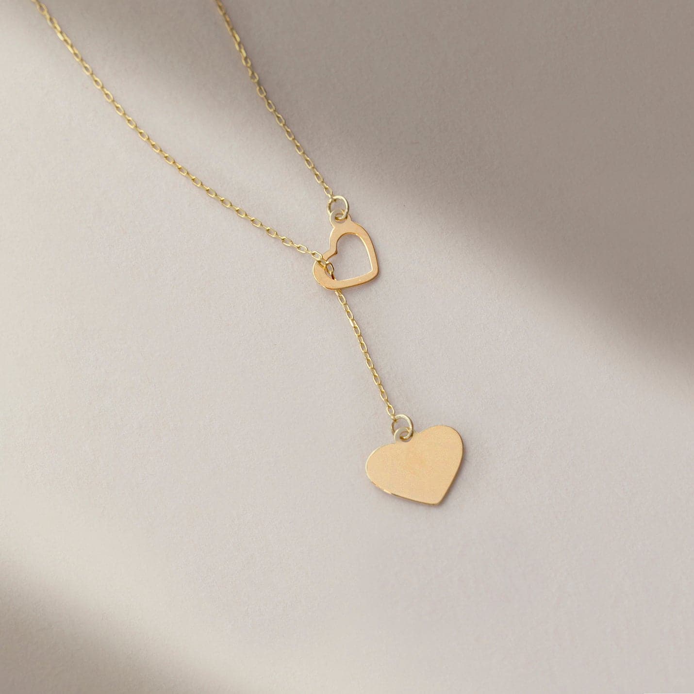 Double Heart Y-Necklace made of 585 Gold