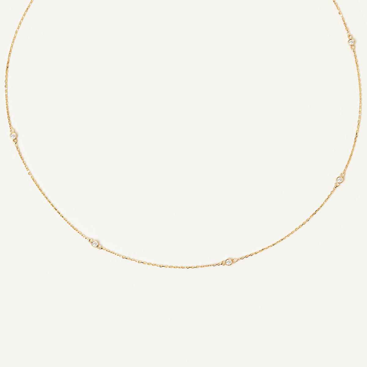 Solitiare Diamond Station Necklace in 14K Gold
