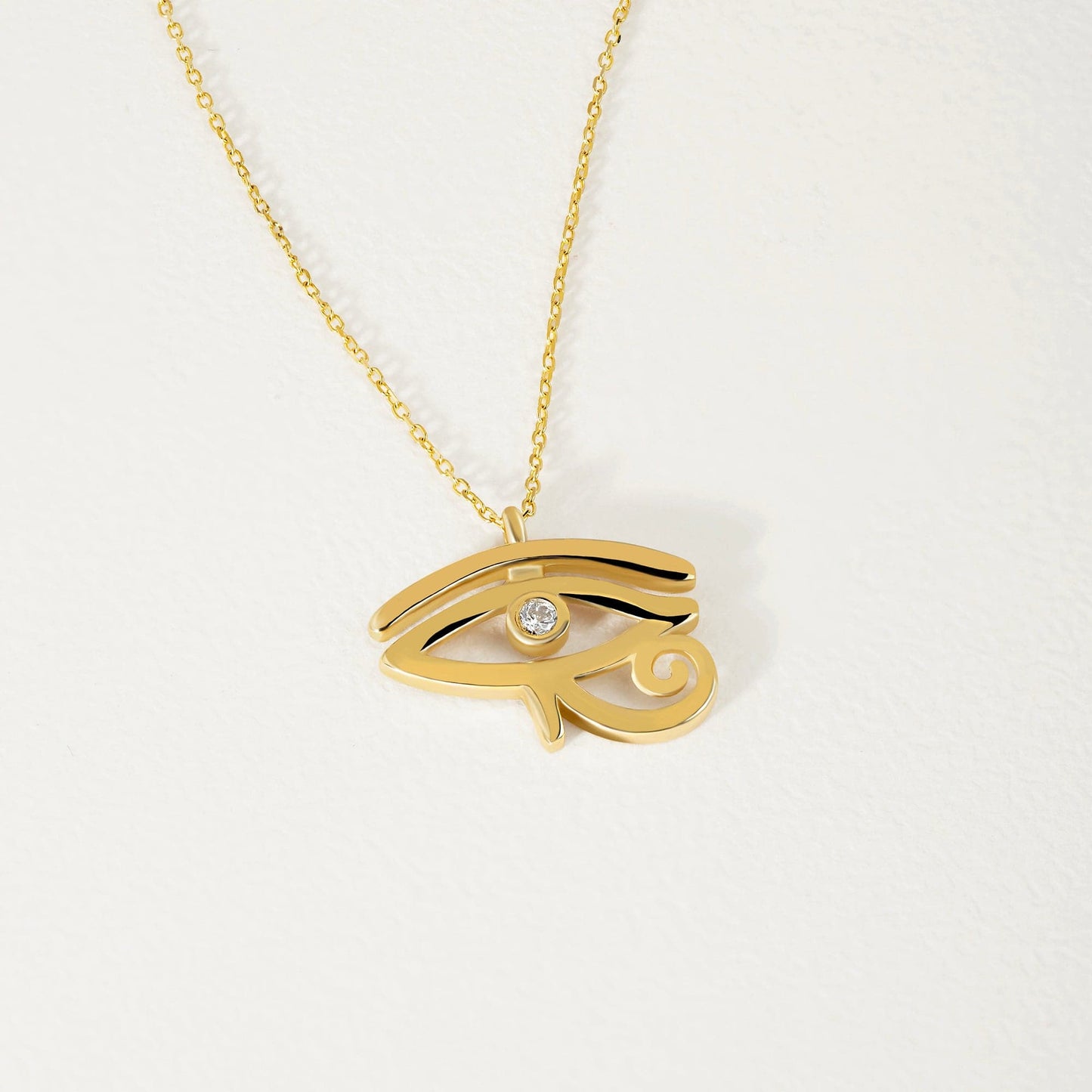CZ Eye of Horus necklace in 585 gold