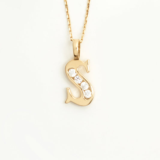 Custom CZ Initial Pendant Necklace in 14K Gold