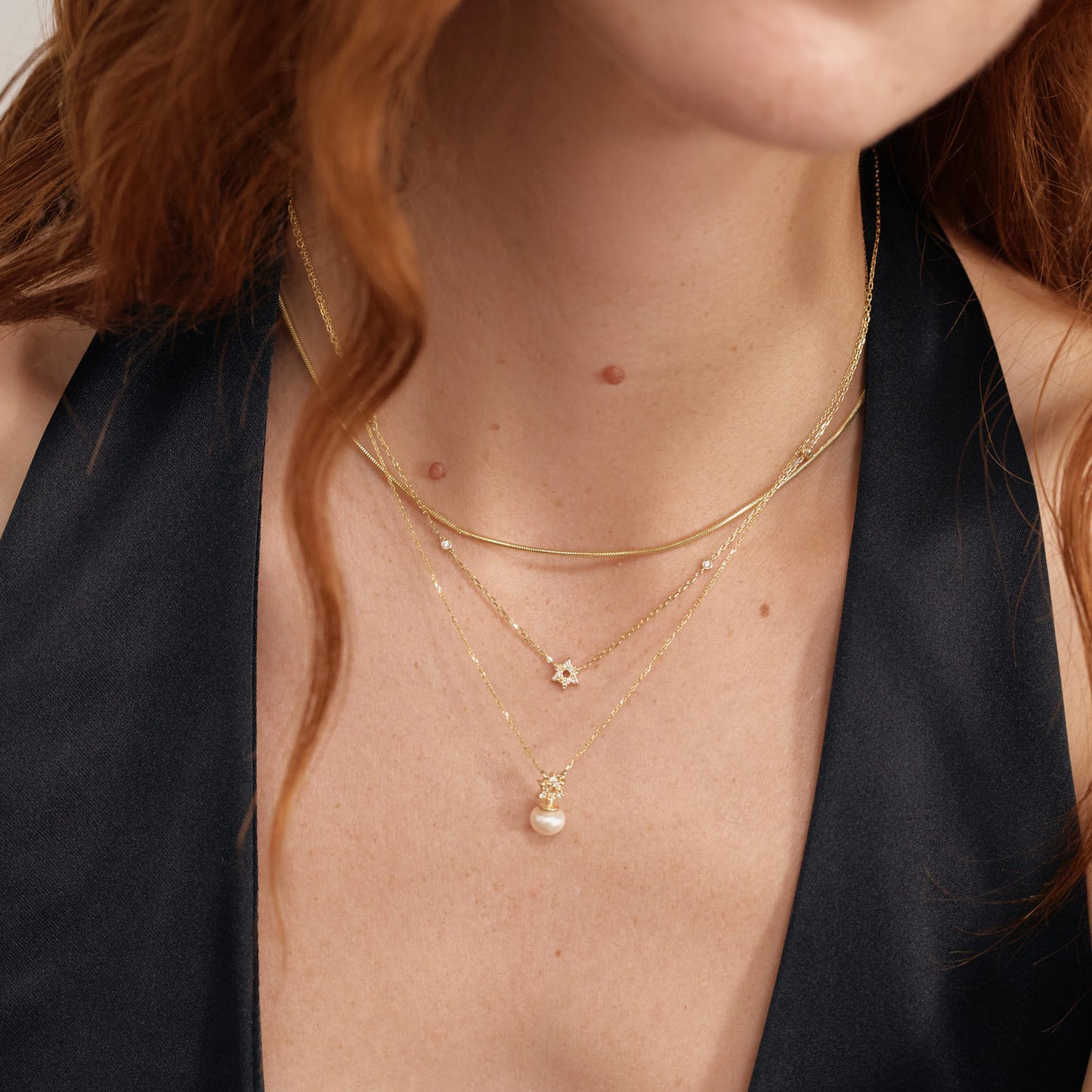 Diamond Station Star of David 585 solid gold necklace