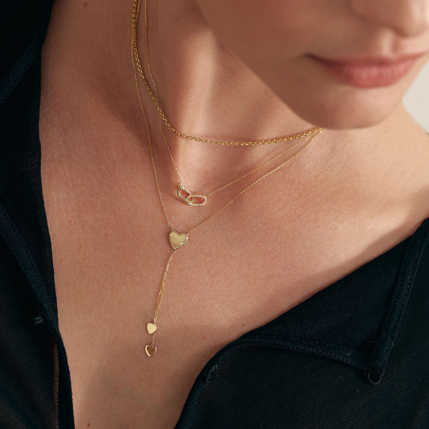 Diamond paperclip interlocking necklace in 14k solid gold.