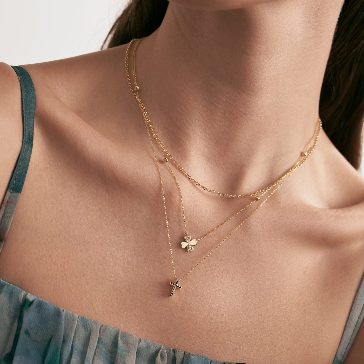 Diamond four-leaf clover necklace in 585 solid gold