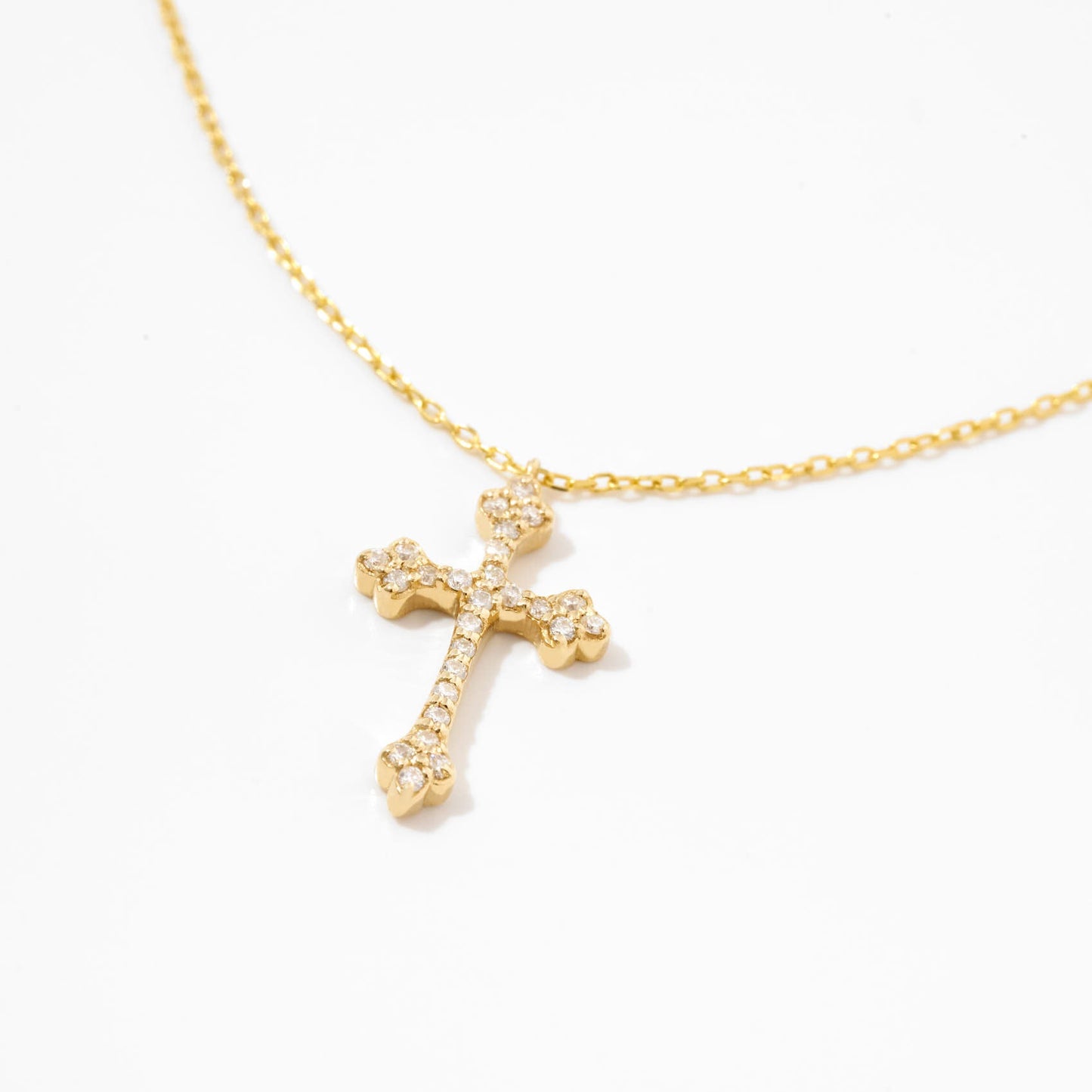 Diamond Petite Cross Necklace in 585 Solid Gold
