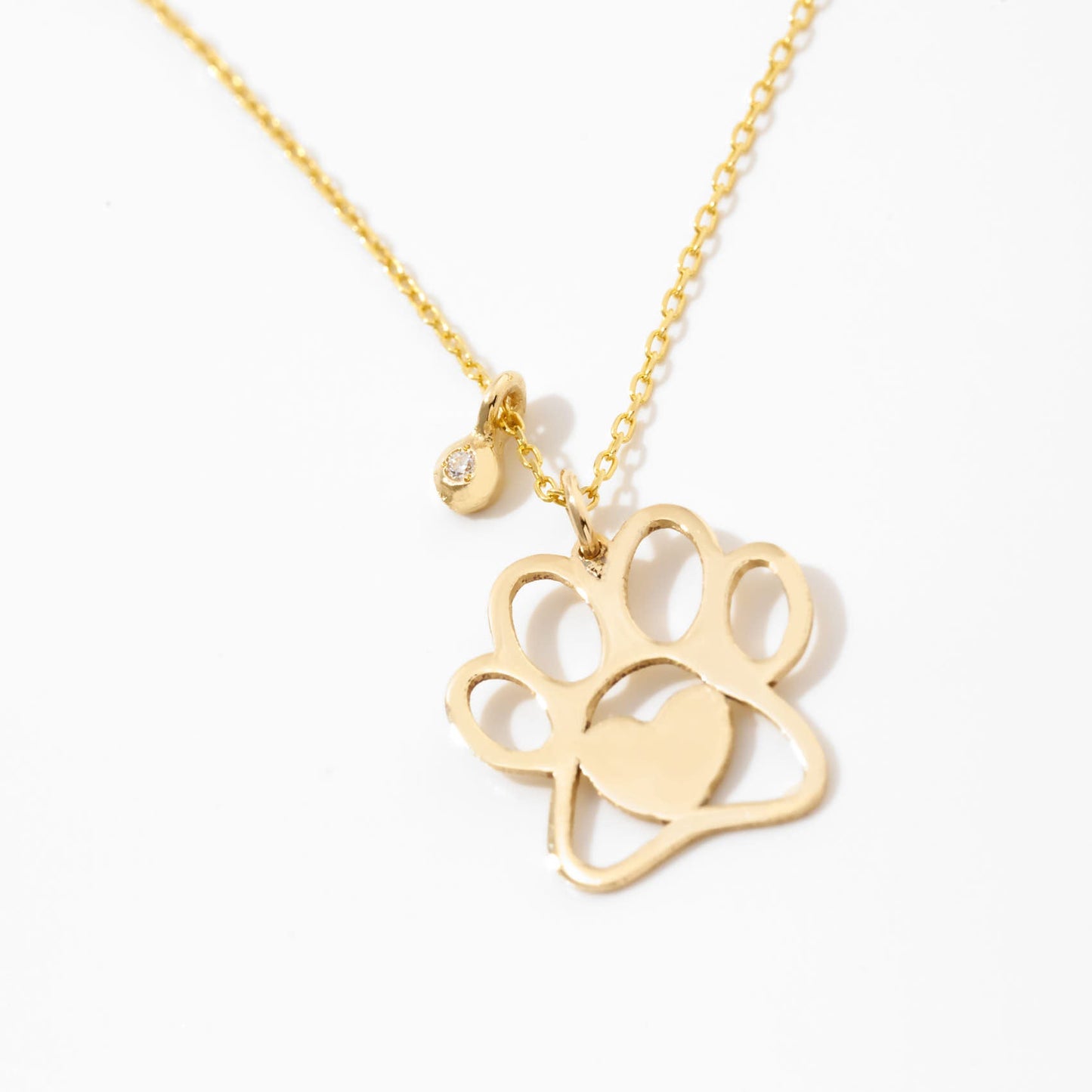 Collier à empreinte de patte minuscule avec diamant en or massif 585