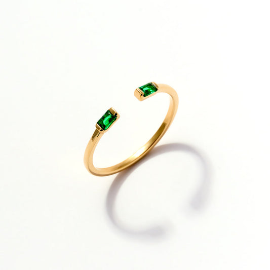 Birthstone Duo Baguette Open Ring in 585 Solid Gold