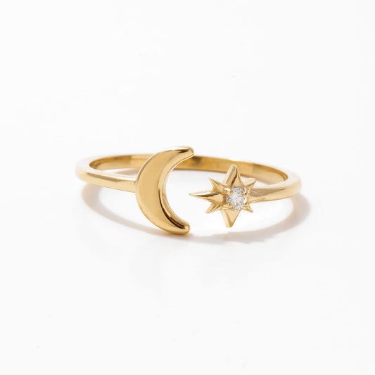 Moon & Star Birthstone Ring in 585 Solid Gold