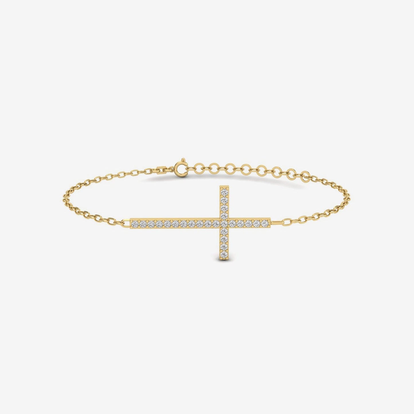 Horizontal cross bracelet made of 585 gold with diamond pave