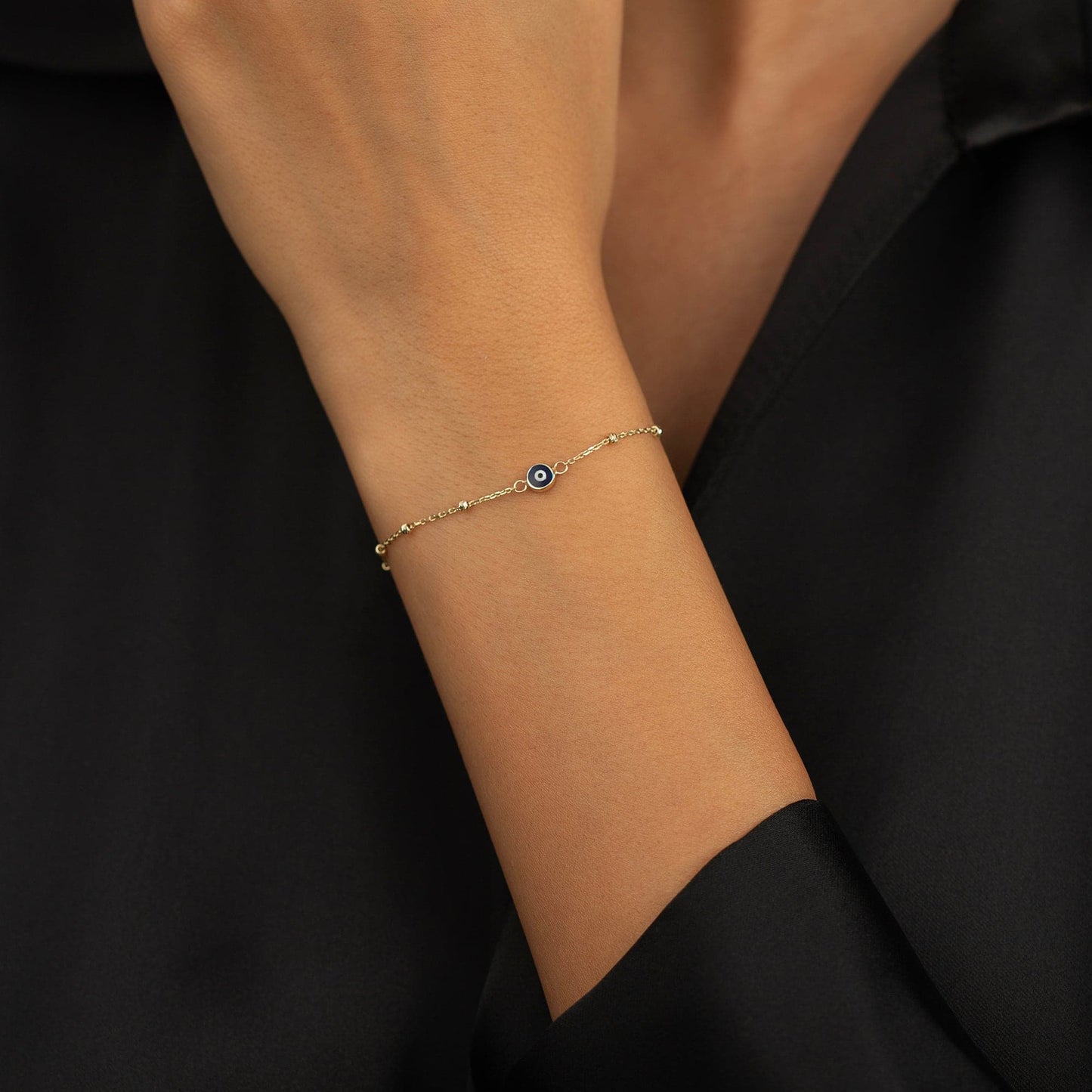 Collier de perles bracelet mauvais œil en or 585