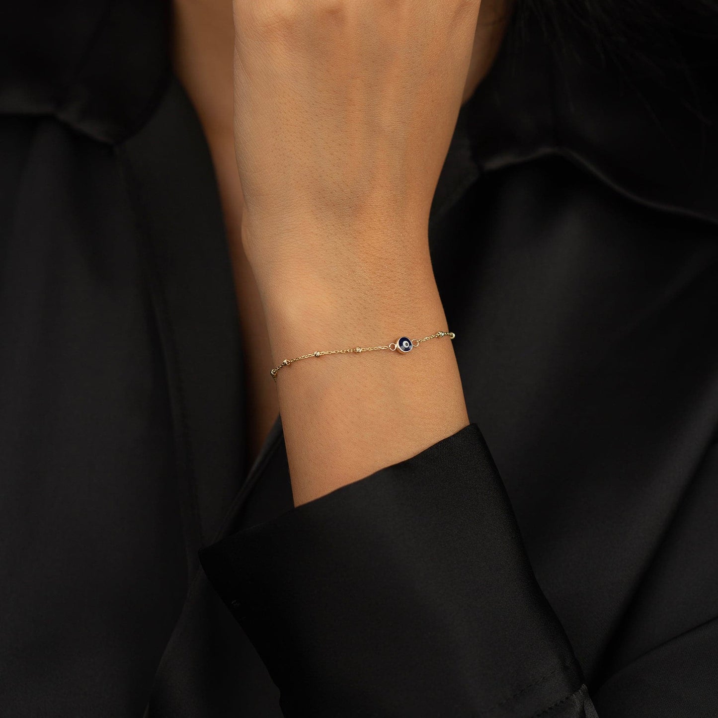 Collier de perles bracelet mauvais œil en or 585