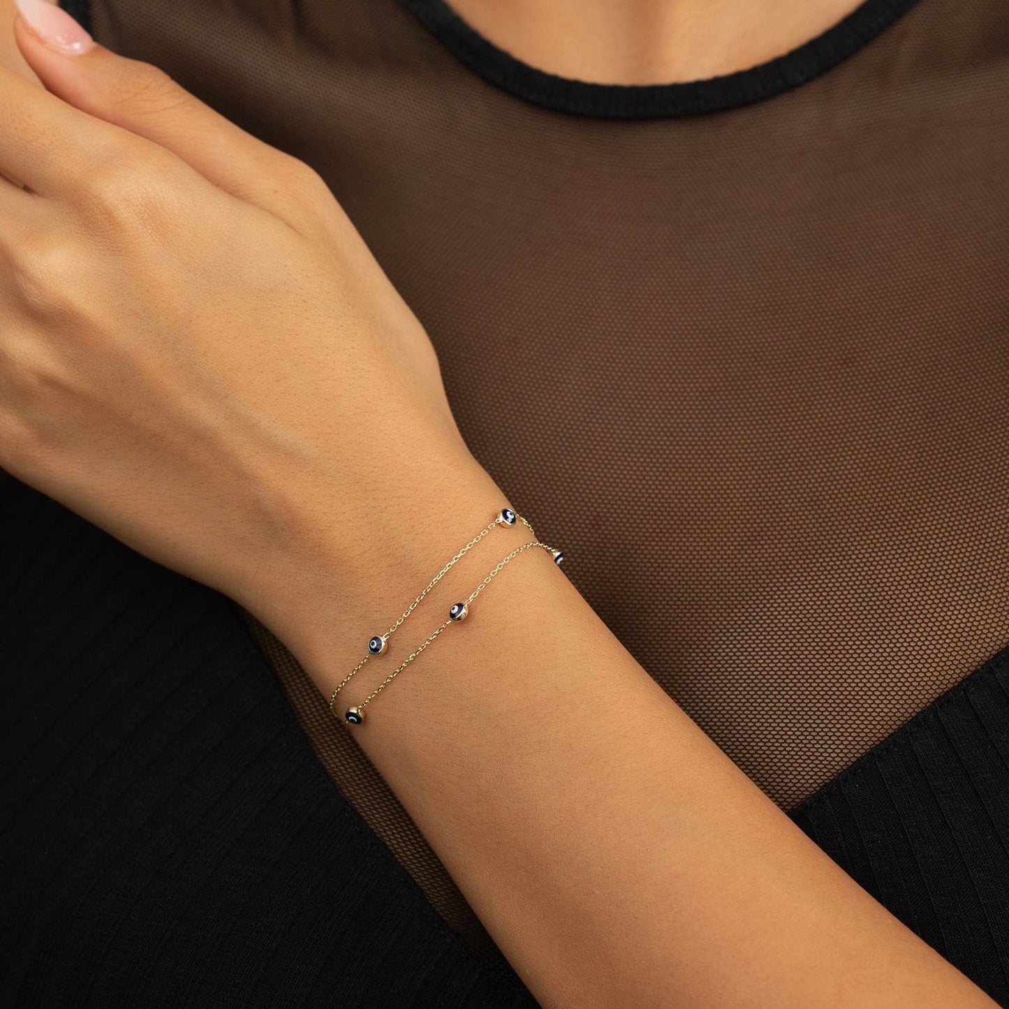 Bracelet double rang Evil Eye Station en or 585