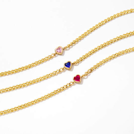 Birthstone Heart Bracelet in 585 Solid Gold