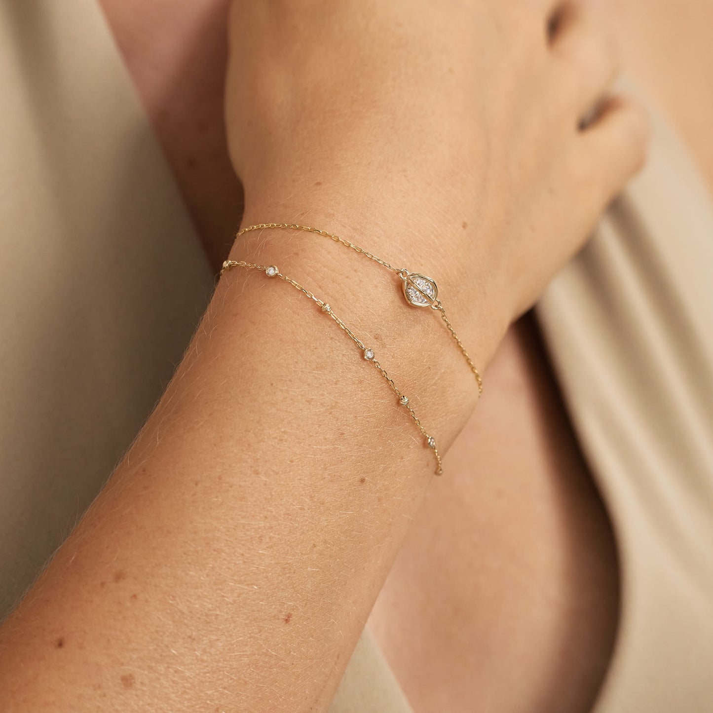 Diamonds and Pearls Yard Drop Bracelet in 14K Solid Gold