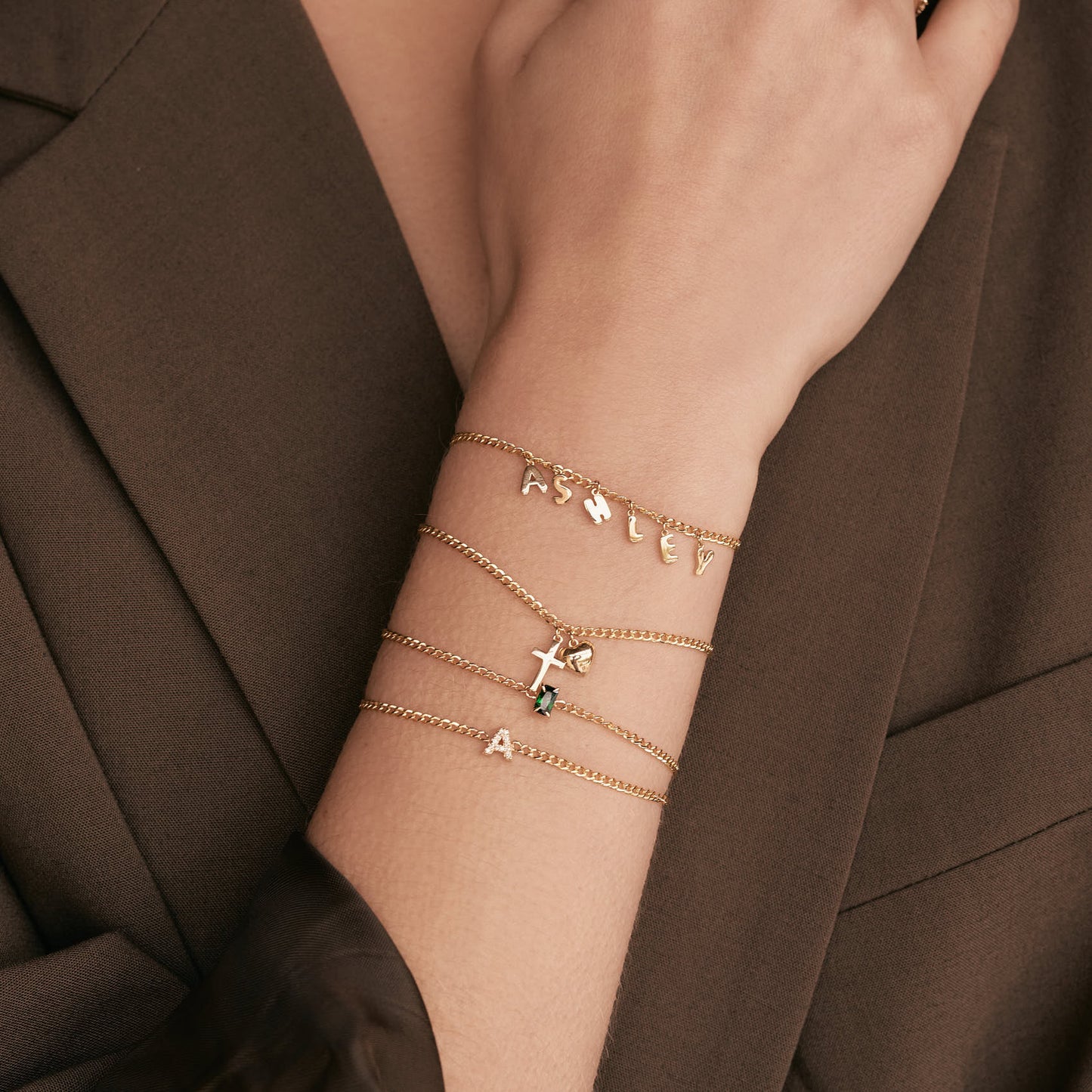 Cross and Heart Charm Bracelet in 585 solid gold
