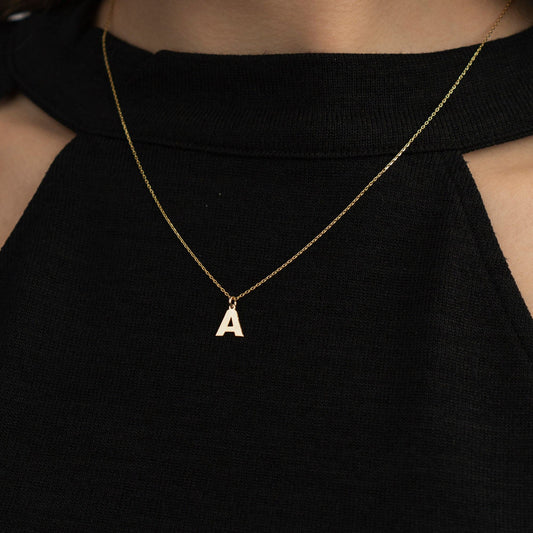 Personalized Classic Script Letter Necklace in 14K Gold