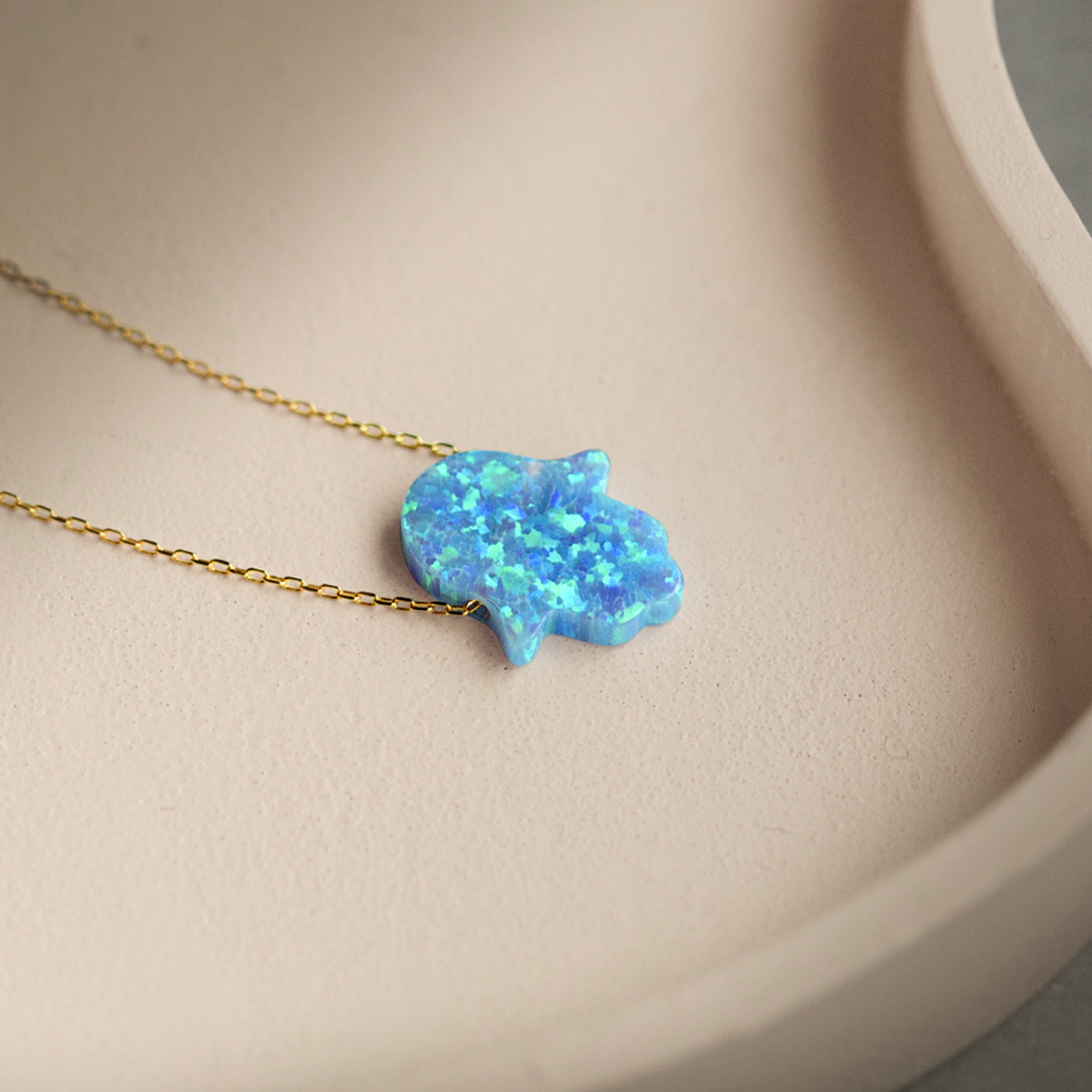 Opal Hamsa Hand Necklace in 585 solid gold