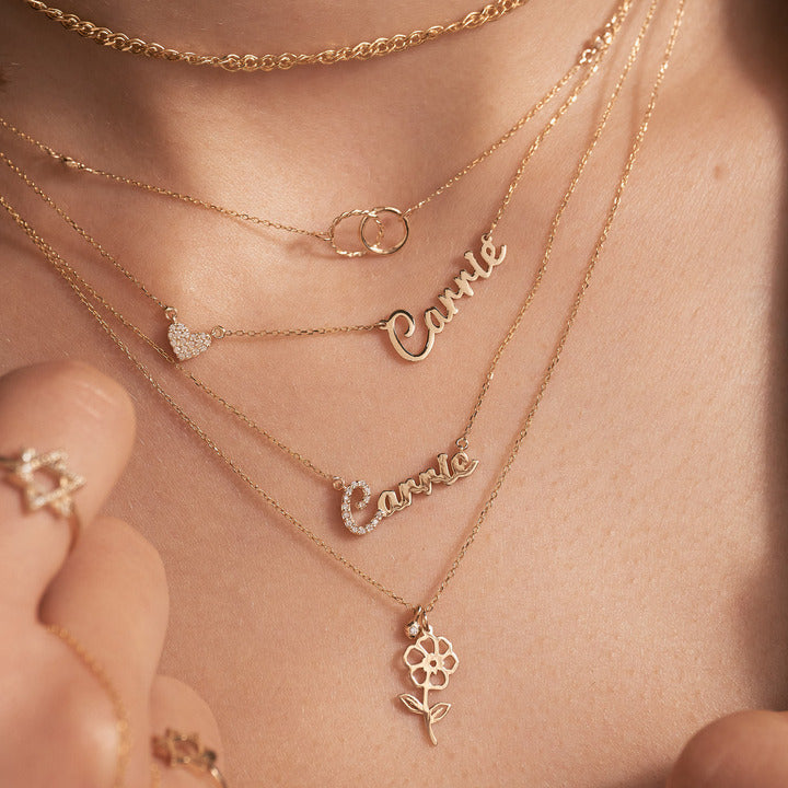 Diamant Carrie Namenskette mit Herzanhänger