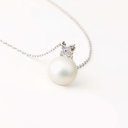 diamond flower and pearl necklace in 585 white gold