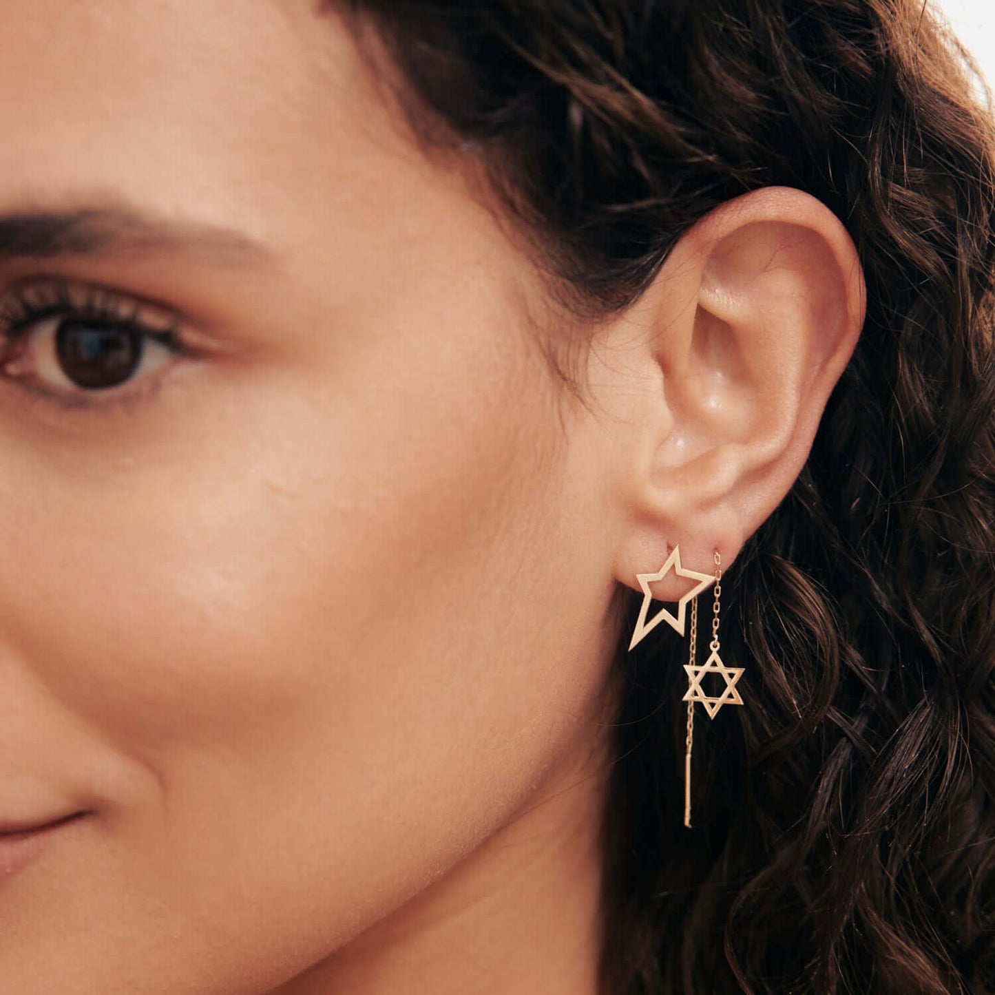 Star of David threading wire earrings in 585 solid gold