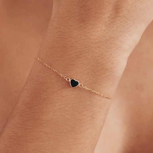 Black Heart Bracelet in 585 Solid Gold