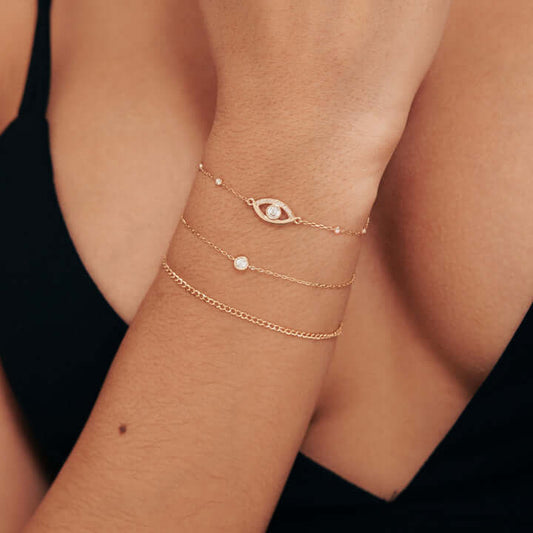 Bracelet CZ Evil Eye Station en or massif 585