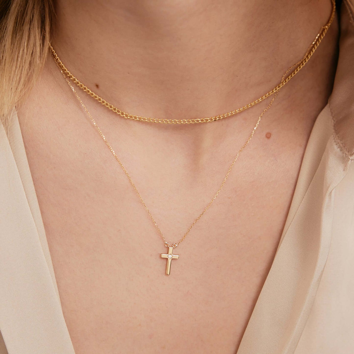 Diamant Solitaire Kreuz Halskette