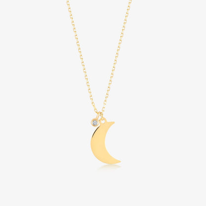 diamond moon necklace made of 585 solid gold