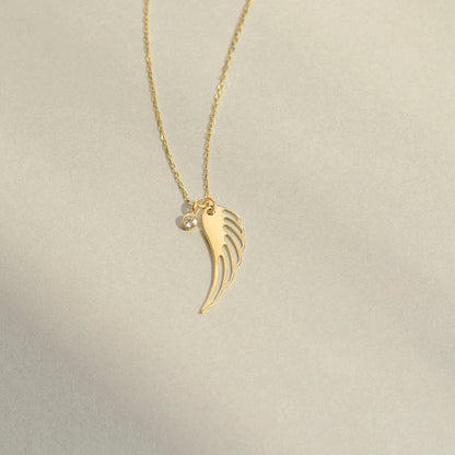 Collier pendentif aile d'ange en diamant en or 585