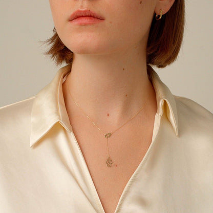 Hamsa Lariat Necklace made of 585 gold