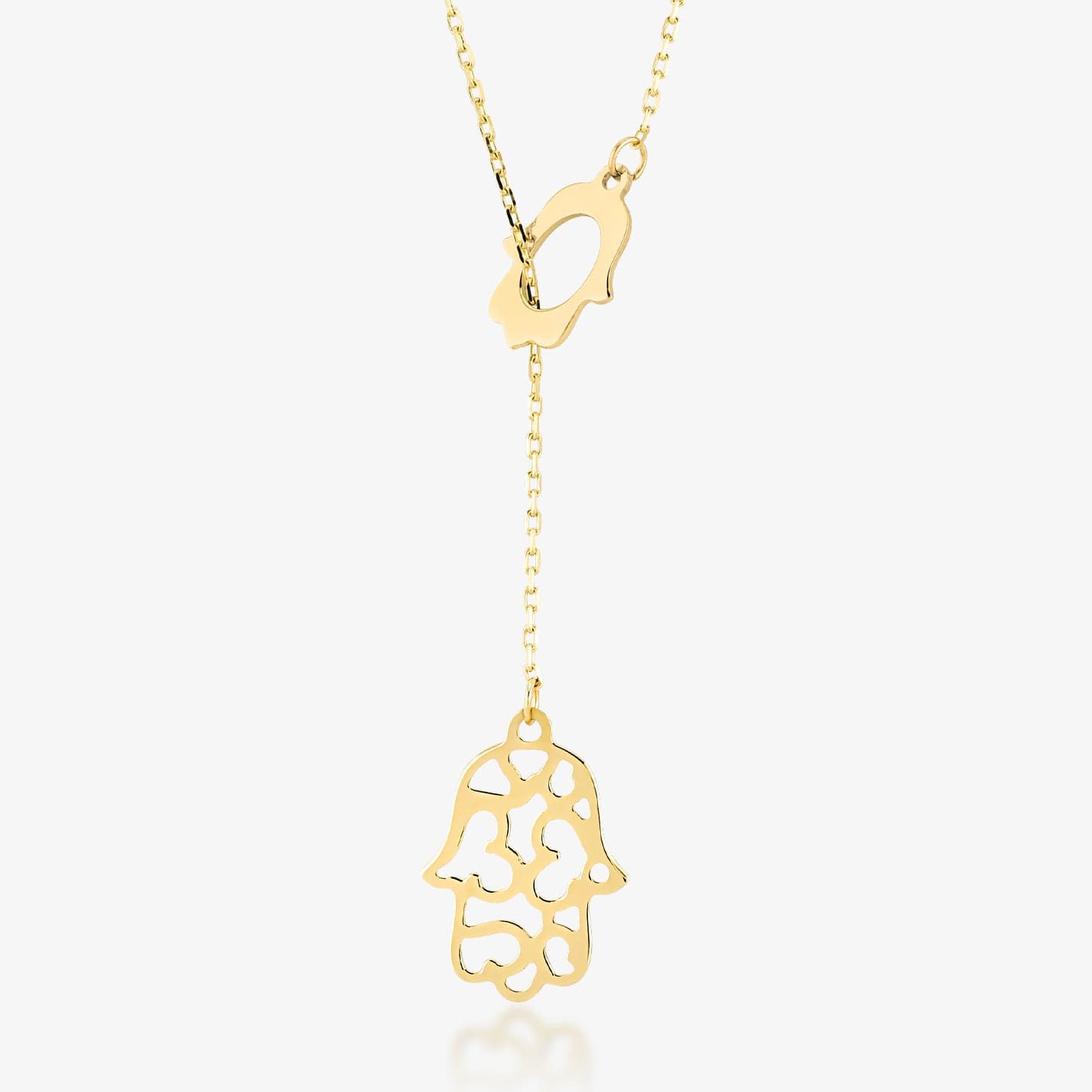 Hamsa Lariat Necklace made of 585 gold