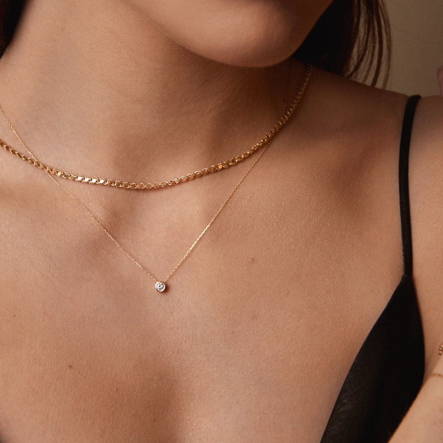 CZ solitaire necklace made of 585 solid gold