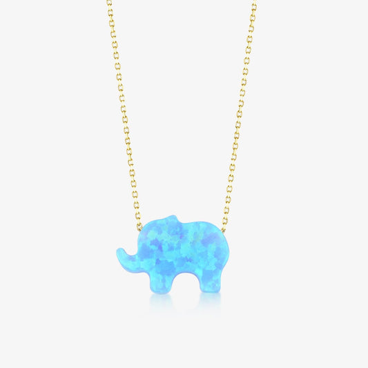 Opal elephant necklace in 585 gold, adjustable