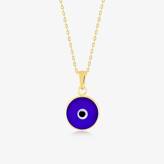 Collier mauvais œil bleu marine en or massif 585