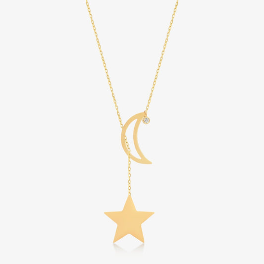 Collier diamant lune étoile Y en or massif 585