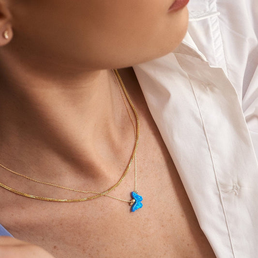 diamond opal butterfly necklace in 585 gold