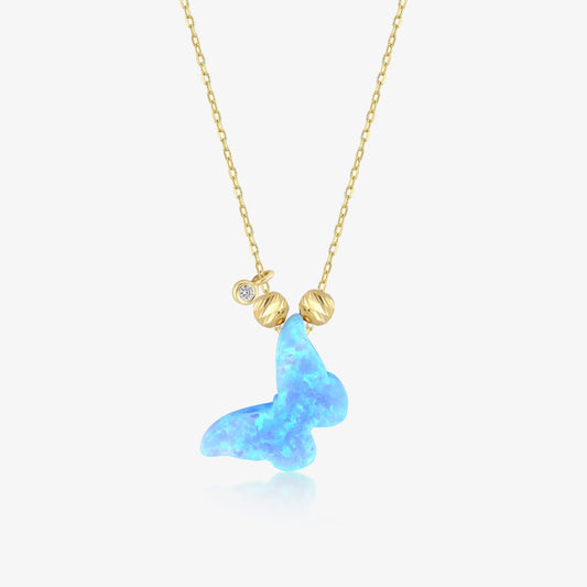diamond opal butterfly necklace in 585 gold