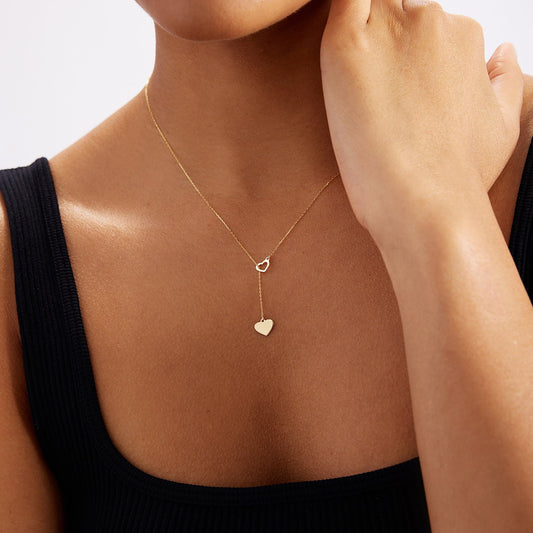 Collier Y double cœur en or 585