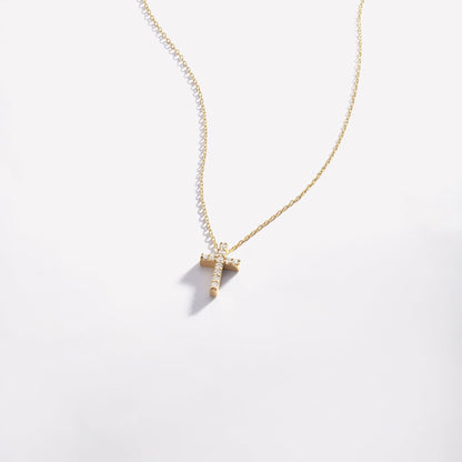 Collier croix pavé de diamants en or massif 585