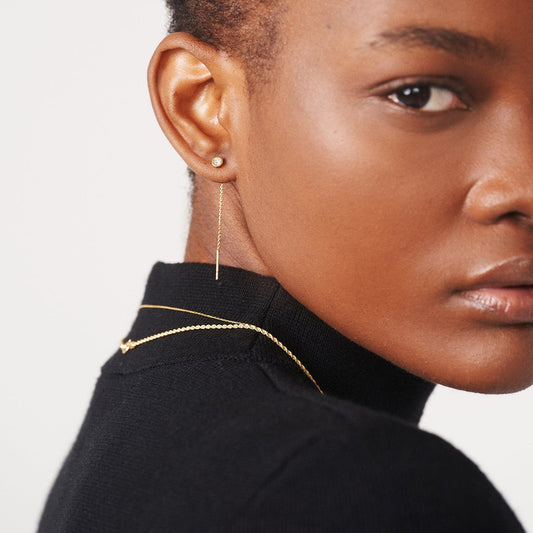 Boucles d'oreilles solitaires en or massif 585 avec enfileurs