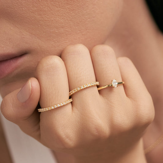 0,25 ct. Bague diamant demi-éternité en or massif 585