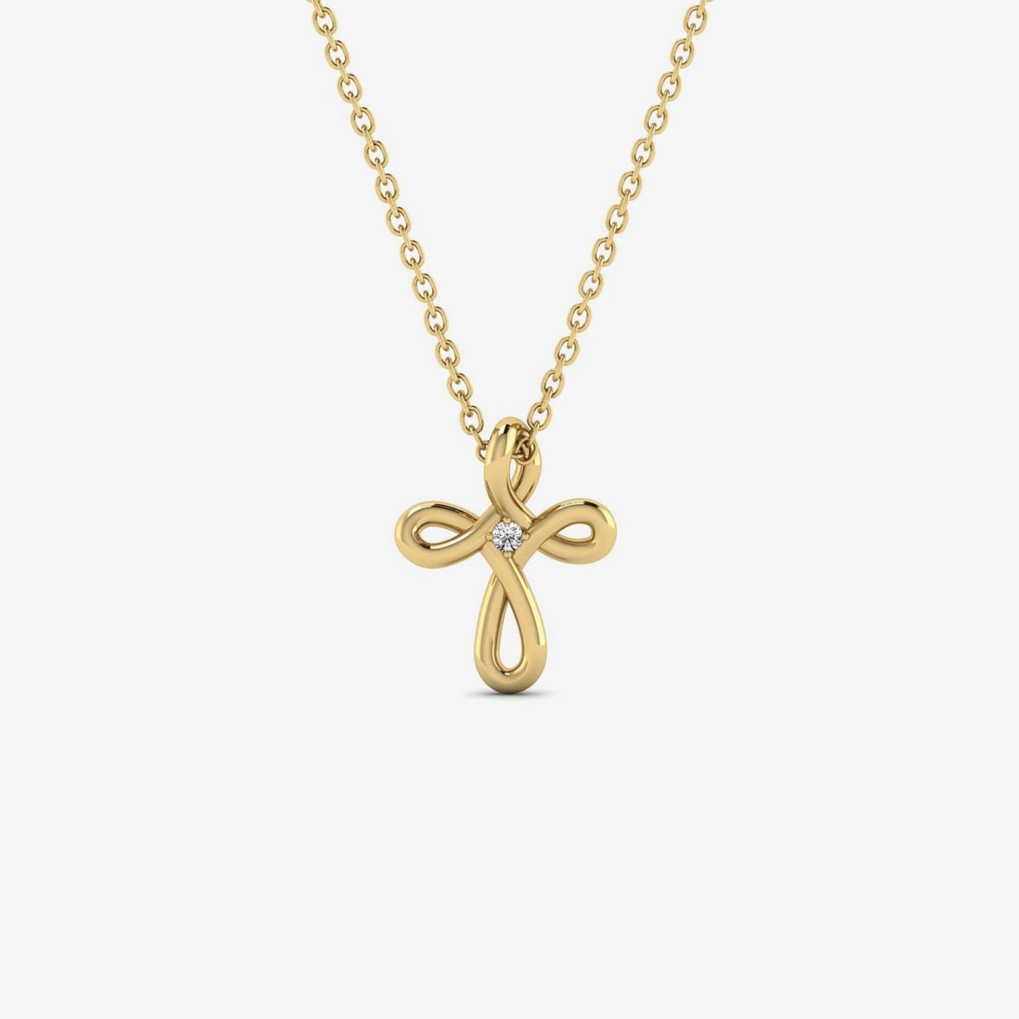 diamond cross infinity necklace made of 585 yellow gold