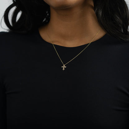 diamond cross infinity necklace made of 585 yellow gold
